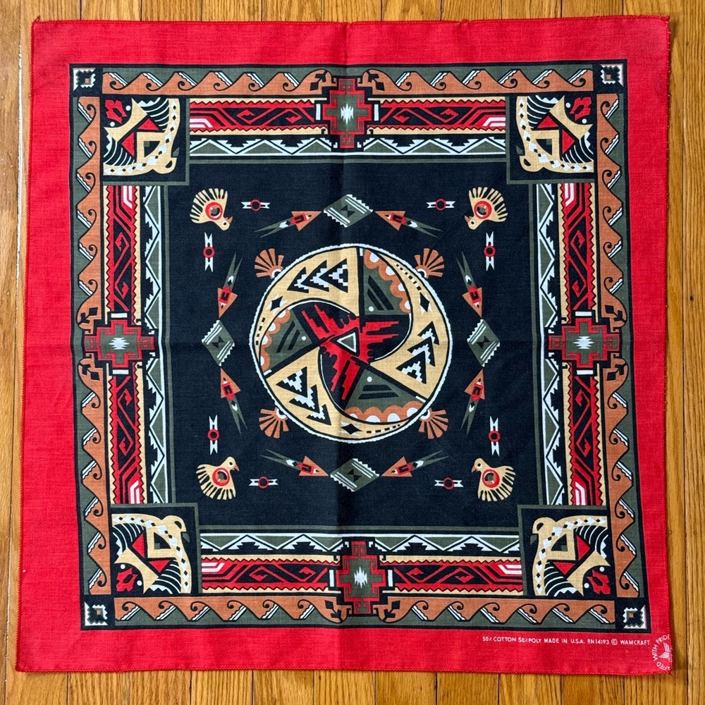Vintage Wamcraft Bandana Southwest Native American Style 21”x21”